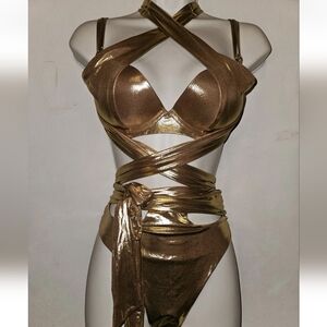 Honey Birdette Pamela Bronze push-up bikini 34D and High-Waist Bottom Medium NWT